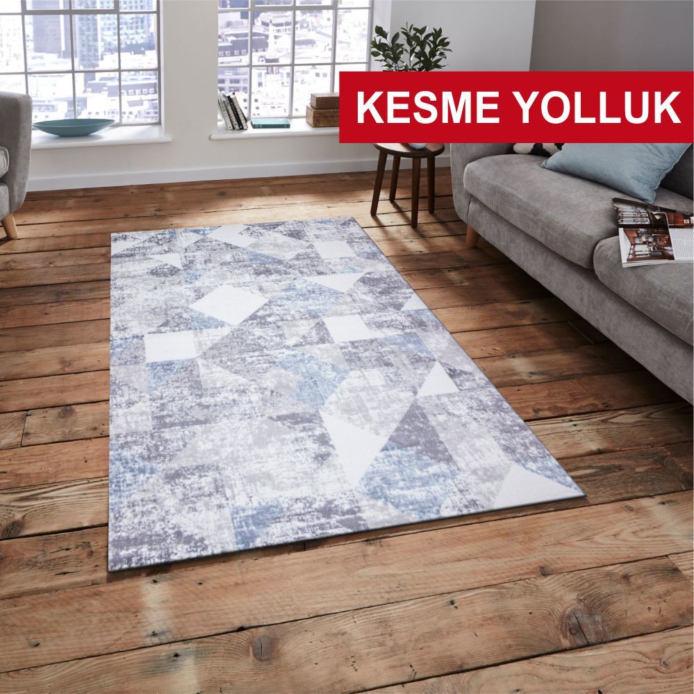 Nefes Koleksiyonu 5102 Kesme Yolluk Gri-Mavi Makine Halısı