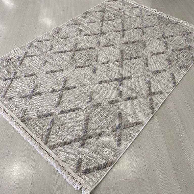 Bukle Koleksiyonu Gri Bej Kesme Halı 0092a