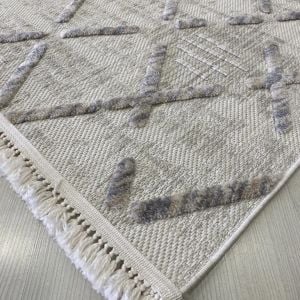 Bukle Koleksiyonu Gri Bej Kesme Halı 0092a