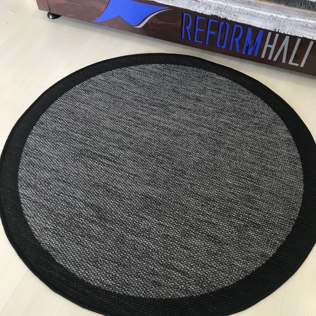 Jüt Sisal Gri Siyah Makine Halısı 9714 120 X 120 - YUVARLAK