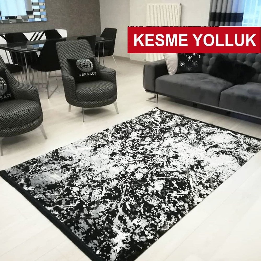 İmaj Deluxe 1902 Kesme Yolluk Siyah Makinede Yıkanabilir İnce Makine Halısı