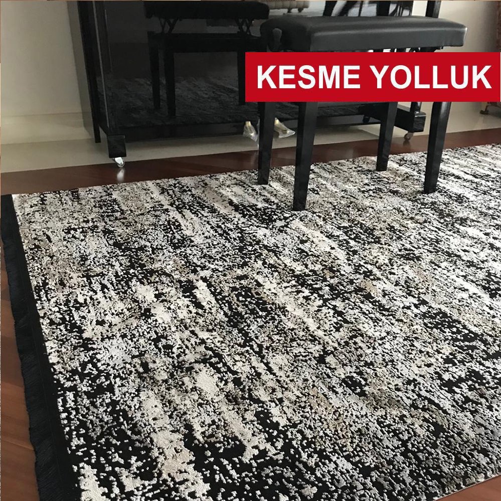 İmaj Deluxe 1903 Kesme Yolluk Siyah Makinede Yıkanabilir İnce Makine Halısı