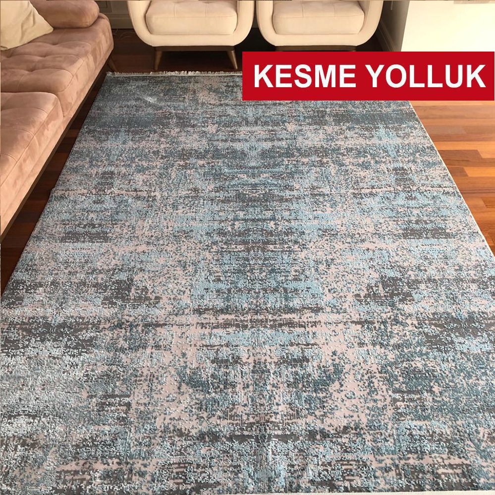 İmaj Kesme Yolluk 1801 Gri/Mavi Makinede Yıkanabilir İnce Makine Halısı