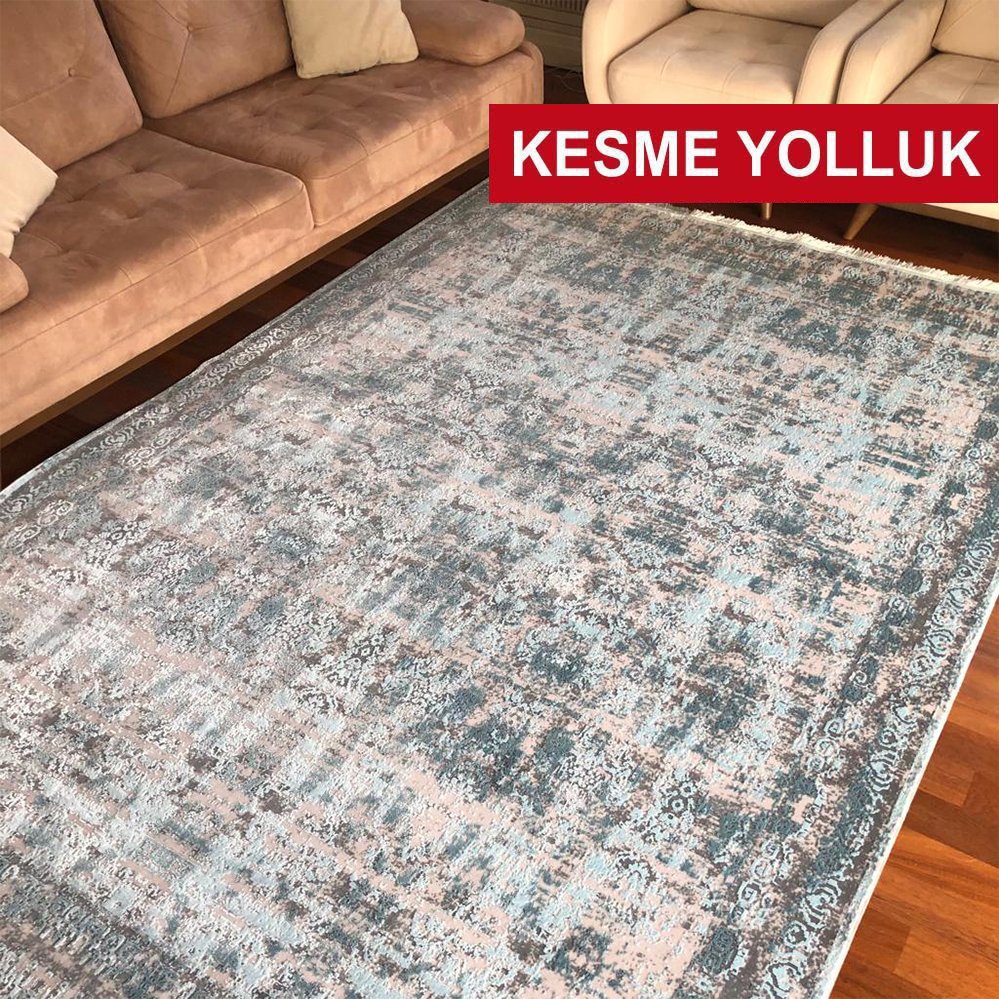 İmaj Kesme Yolluk 1804 Gri/Mavi Makinede Yıkanabilir İnce Makine Halısı