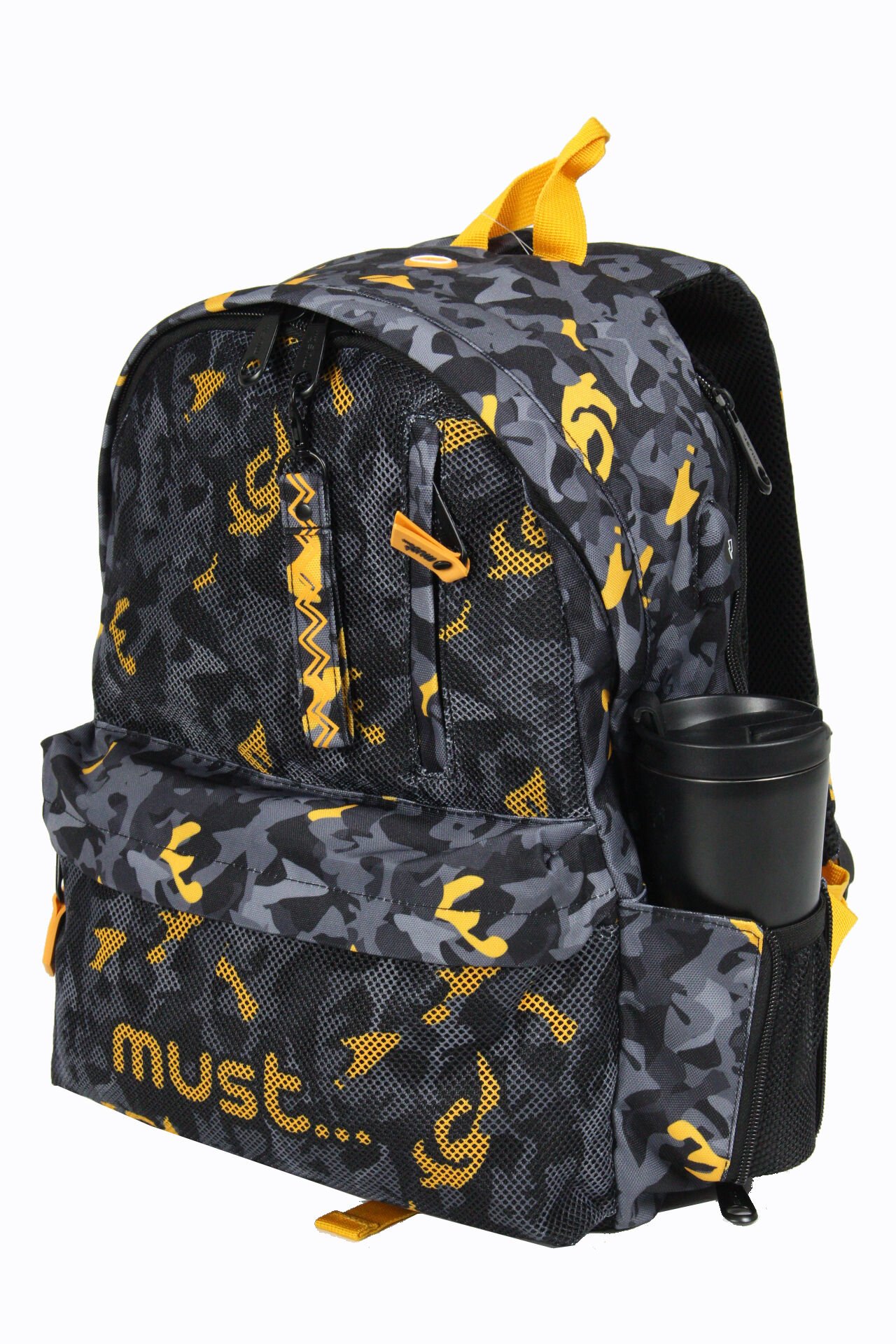 MUST 584612 Kamuflaj Çift Cepli İlkokul Sırt Çantası-Gri / Turuncu