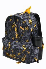 MUST 584612 Kamuflaj Çift Cepli İlkokul Sırt Çantası-Gri / Turuncu