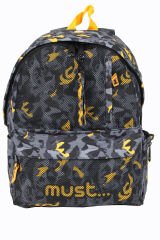 MUST 584612 Kamuflaj Çift Cepli İlkokul Sırt Çantası-Gri / Turuncu