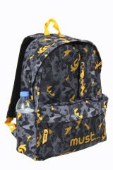 MUST 584612 Kamuflaj Çift Cepli İlkokul Sırt Çantası-Gri / Turuncu