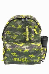 MUST 584614 Kamuflaj Çift Cepli İlkokul Sırt Çantası-Haki / Neon Yeşil