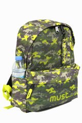 MUST 584614 Kamuflaj Çift Cepli İlkokul Sırt Çantası-Haki / Neon Yeşil
