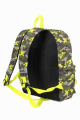 MUST 584614 Kamuflaj Çift Cepli İlkokul Sırt Çantası-Haki / Neon Yeşil