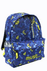 MUST 584613 Kamuflaj Çift Cepli İlkokul Sırt Çantası-Mavi / Neon Yeşil