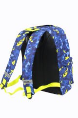 MUST 584613 Kamuflaj Çift Cepli İlkokul Sırt Çantası-Mavi / Neon Yeşil