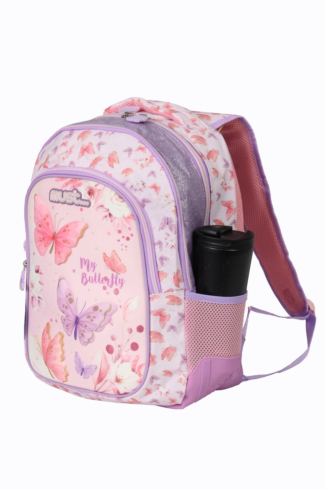 MUST 584980 Butterfly Çift Cepli İlkokul Sırt Çantası-Pembe