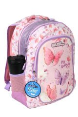MUST 584980 Butterfly Çift Cepli İlkokul Sırt Çantası-Pembe