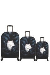 (My#85 Kedi Kara Tüy) VALİZLER İÇİN KILIF SETİ (KABİN ORTA VE BÜYÜK)