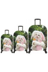 (My#84 Tavşan Kedi) VALİZLER İÇİN KILIF SETİ (KABİN ORTA VE BÜYÜK)