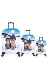 (My#83 Kedi Kar) VALİZLER İÇİN KILIF SETİ (KABİN ORTA VE BÜYÜK)