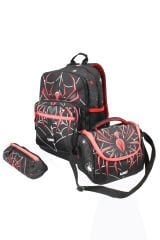 WIA SW031 Örümcek - 3' Lü Okul Çantası Seti - Sırt Ve Beslenme Çantası + Kalemlik