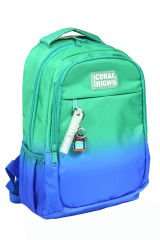 CH 23665 Mavi - Yeşil Geçişli - 3' Lü Okul Çantası Seti - Sırt Ve Beslenme Çantası + Kalemlik