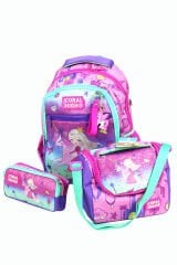 CH 23481 Unicorn Prenses - 3' Lü Okul Çantası Seti - Sırt Ve Beslenme Çantası + Kalemlik