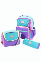 CH 23759 Turkuaz - Renkli Şeritler - 3' Lü Okul Çantası Seti - Sırt Ve Beslenme Çantası + Kalemlik