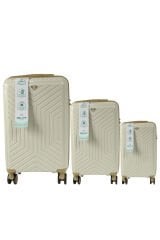 Metropolitan SDR 103 PP Valiz Seti - Büyük + Orta + Kabin Boy - Kemik / Şampanya