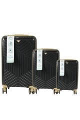 Metropolitan SDR 103 PP Valiz Seti - Büyük + Orta + Kabin Boy - Siyah / Şampanya