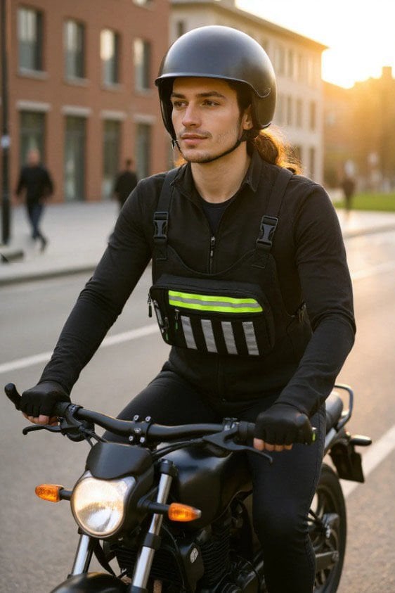 Motosiklet ve Bisiklet Kullanıcıları İçin Unisex Reflektörlü 3 Bölmeli Göğüs Çantası