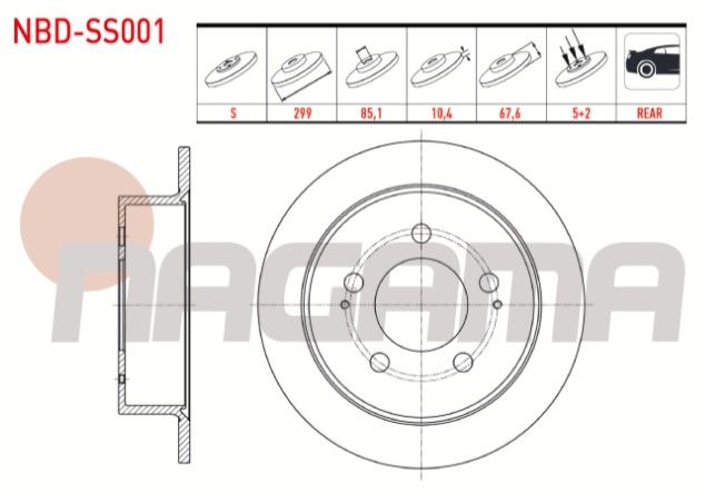 Ssangyong Kyron 2.0 XDI 4X4 2005-2011 / Actyon I 2.0 XDI 2005-2012 Fren Diski Arka Düz 5 BJN 299X10,4X85,1X67,6 5