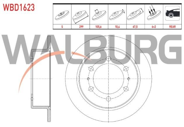 Ssangyong Korando 1996-2005 / Musso 1996-2005 / Rexton 2002-2013 Fren Diski Arka Düz 6 BJN 299X10,4X105,6X67,5