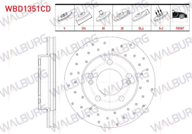 Ssangyong Kyron 2.0 XDI 4X4 2005-2011 Fren Diski Ön Havalı Kaplamalı Performans Delikli 5 BJN 294X28X85X56,4