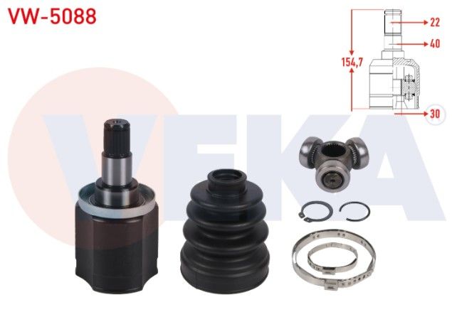 VOLKSWAGEN CADDY II 1.6 - 1.9 D 1996-2000 / SKODA FELICIA I 1.3 - 1.6 - 1.9 D 1994-2002 AKS KAFASI SOL-SAG ON IC 22X30X40 UZUNLUK 154,7mm