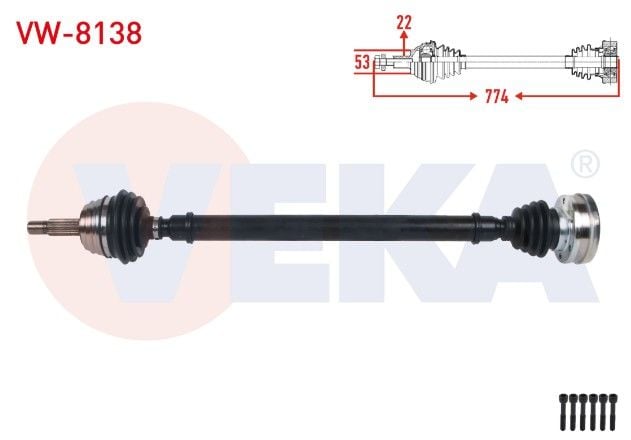 VOLKSWAGEN CADDY II (9K9A) 1.9 D 1995-2004 / SEAT INCA (6K9) 1.9 D 1995-2003 / CORDOBA I 1.9 D 1996-2002 KOMPLE AKS SAG ON UZUNLUK 774mm