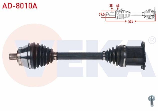 AUDI A4 2.0 TDI A-T ABSLI 45 DIS UZUNLUK 525mm 2004-2008 KOMPLE AKS SOL-SAG ON
