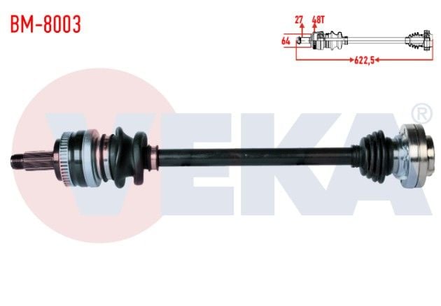 BMW 3 SERISI (E46) 316 i ABSLI 48 DIS UZUNLUK 622,5mm 1998-2005 KOMPLE AKS SOL ARKA