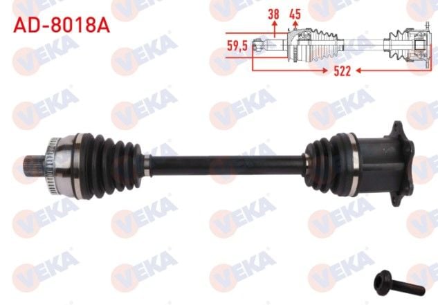 Audi A6 (8E2) 2.0 2000-2004 Komple Aks Sol-Sağ Ön Absli 45 Dış Uzunluk 522mm