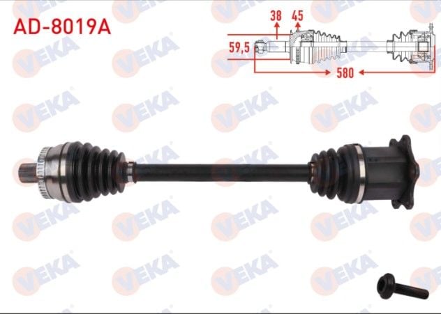 Audi A4 (8EC) 2.0 TFSI Quattro 2004-2008 Komple Aks Sol Ön Absli 45 Dış Uzunluk 580mm