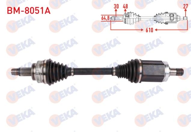 BMW 5 Serisi (E60) 530i - 530d xDrive A-T/M-T 2007-2009 Komple Aks Sol Ön Absli 48 Dış Uzunluk 610mm