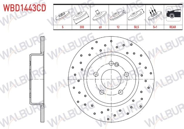 MERCEDES C SERISI (W205) 180 - 200 BlueTEC - 200 D 2014- FREN DISKI ARKA DUZ KAPLAMALI PERFORMANS DELIKLI 5 BJN 300X12X69X50,5