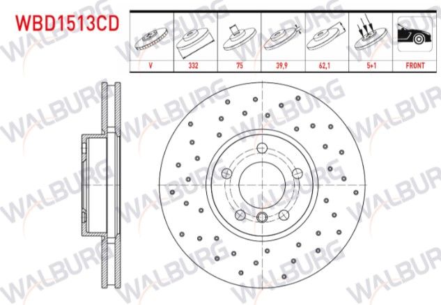 BMW X5 (E70) 3.0 D 5 BIJON 332X29,9X75X62,1 2007-2012 FREN DISKI ON HAVALI KAPLAMALI PERFORMANS DELIKLI
