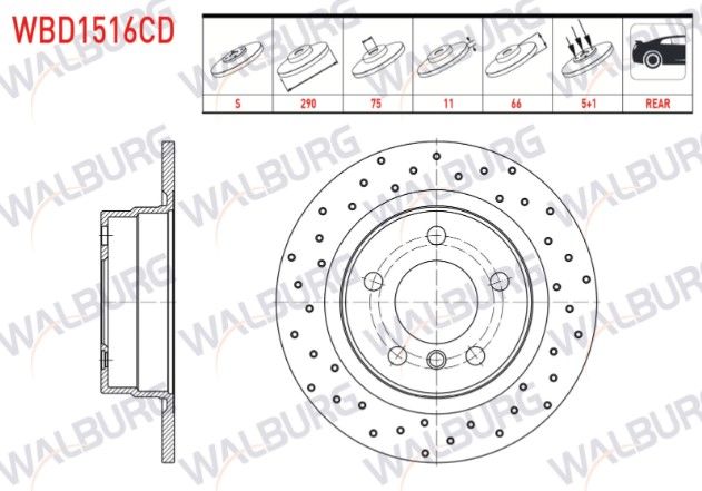 BMW 1 SERISI (F20,F21) 116 D 5 BIJON 290X11X75X66 2010- FREN DISKI ARKA DUZ KAPLAMALI PERFORMANS DELIKLI