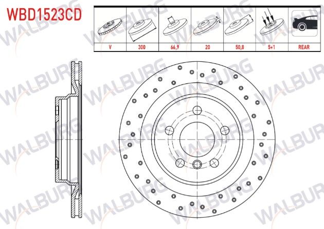 BMW X1 (F48) 2.0 D - 2.0i 2014- FREN DISKI ARKA HAVALI KAPLAMALI PERFORMANS DELIKLI 5 BJN 300X20X66,9X50,8