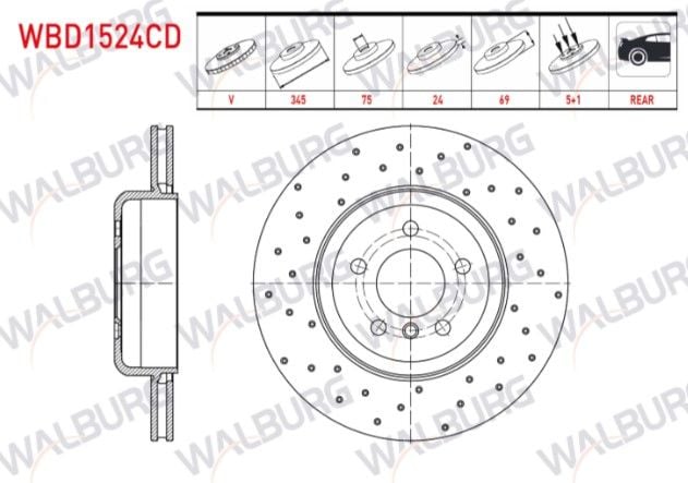 BMW 5 SERISI (F10) 535 D 5 BIJON 345X24X75X69 2010- FREN DISKI ARKA HAVALI KAPLAMALI PERFORMAN DELIKLI