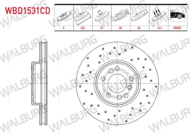 BMW X3 (E83) 3.0 D 5 BIJON 332X30X75X62 2004-2010 FREN DISKI ON HAVALI KAPLAMALI PERFORMANS DELIKLI