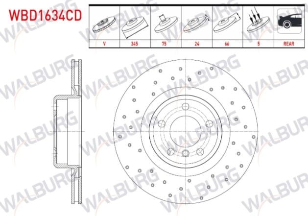 BMW 1 SERISI (F20)(F21) 11-19 / 2 SERISI (F22,F87)(F23) 12-/3 SERISI (F30,F80)12-18/4 SERISI (F32,F82) 2013-2015 FREN DISKI ARKA HAVALI KAPLAMALI PERFORMANS DELIKLI 5 BJN 345X24X75X66