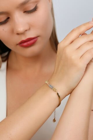 14 Ayar Altın Üç Renkli Dorikalar İtalyan Bileklik