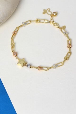 14 Ayar Altın Yıldız Detaylı Dorikalı Ataç Bileklik