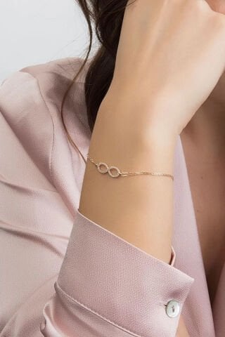 14 Ayar Altın Sonsuzluk Bileklik Taşlı
