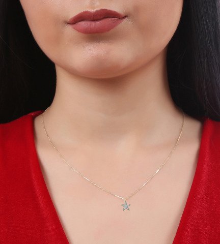 Deniz Yıldızlı Taşlı Altın Kolye